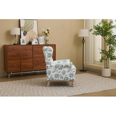 Chaise d'appoint moderne avec pieds en bois rétro, fauteuil rembourré confortable, canapé simple à motif floral pour le bureau de la chambre à coucher du salon