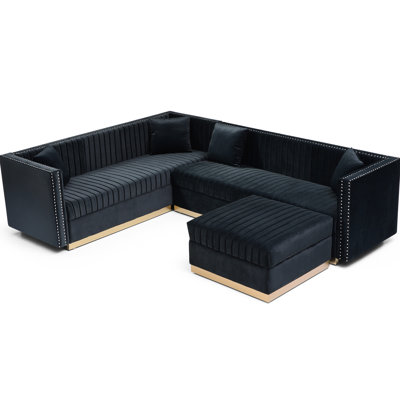 Canapé modulaire contemporain avec 4 coussins - Canapé d'angle contemporain en velours noir pour salon Modern