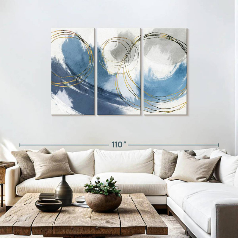 Avery Gold On Blue Splashes, 48" H x 74" W