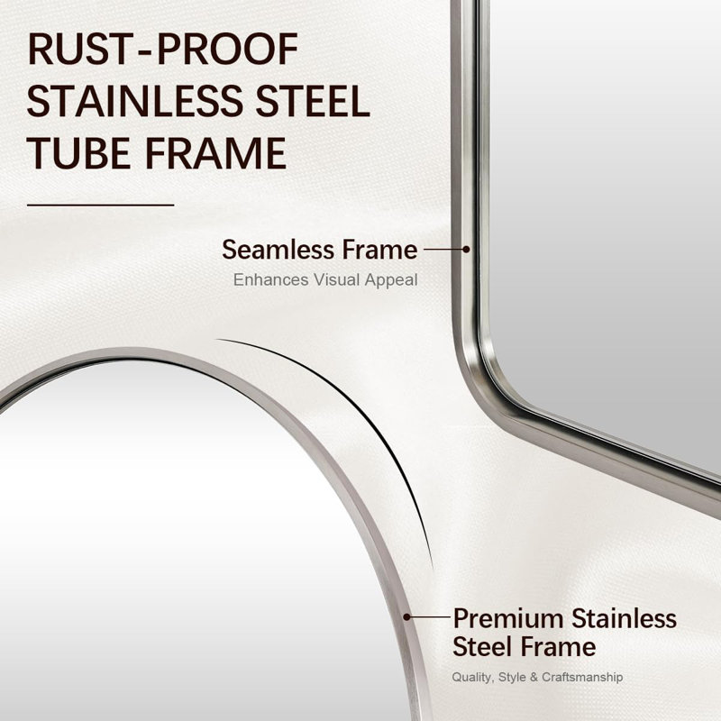 Malisa Contemporary Arched Bathroom Vanity Mirror | Stainless Steel Thick Frame, 36" x 24", Brushed Nickel