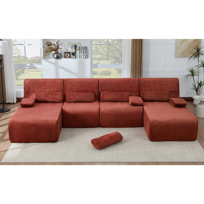 Canapé surdimensionné de 132,2 po, Velours côtelé rouge