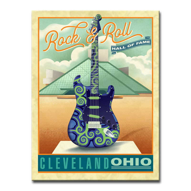 «Rock and Roll- Cleveland» - Publicité rétro sur toile tendue, H 16 po x l 12 po x P 1,5 po