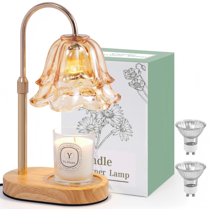 Lampe chauffe-bougie florale avec minuterie - Lampe à bougie électrique à intensité variable, dorée, Cadeaux d'anniversaire pour femme ou maman, Cadeaux de pendaison de crémaillère, Décoration pour nouvelle maison, Chauffe-cire réglable pour bougies en pot