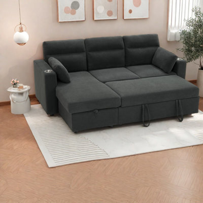 Canapé d'angle convertible avec rangement, canapé-lit moderne en bois et tissu de 210 cm (82,5 pouces) pour la maison