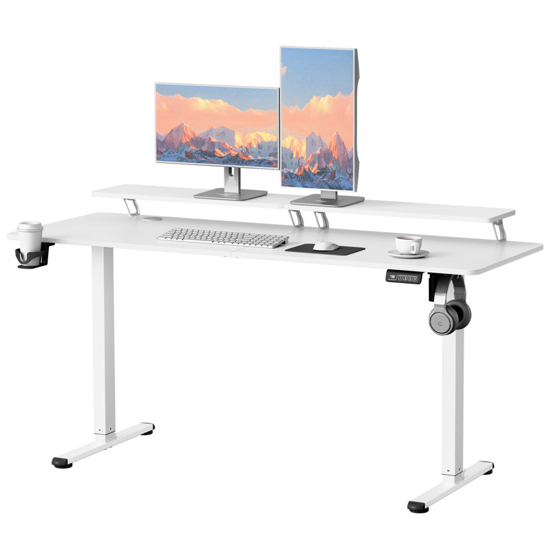 Kreutzer Height Adjustable Standing Gaming Desk, White/White, 28.7" H x 62.99" W x 23.62" D