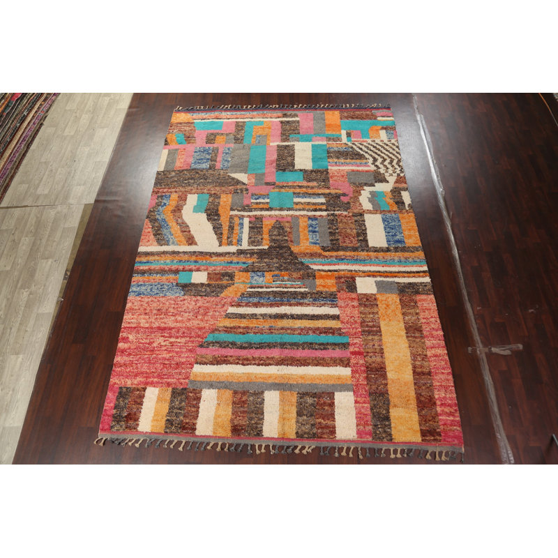Tapis marocain abstrait en laine noué à la main 9 x 13