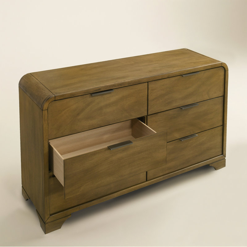 Locke Transitional Solid Wood Curved Edges 6 Drawer Dresser