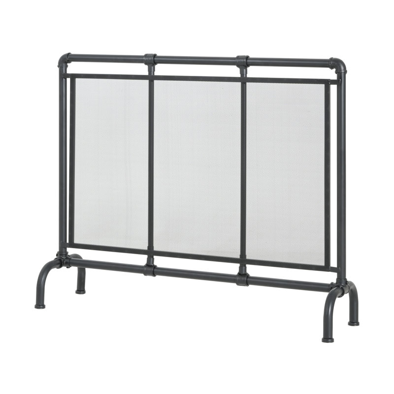 Celeste 1-Panel Industrial Iron Fireplace Screen, 36" W x 29.5" H, Black