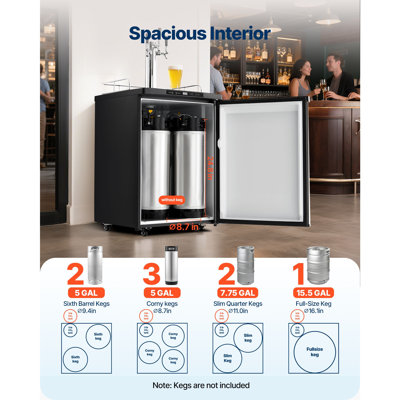 Beer Kegerator - 5 Liter - 23.7" W x 30.1" D x 53.1" H - 1 Piece - 5 Liter large capacity for family and commercial use