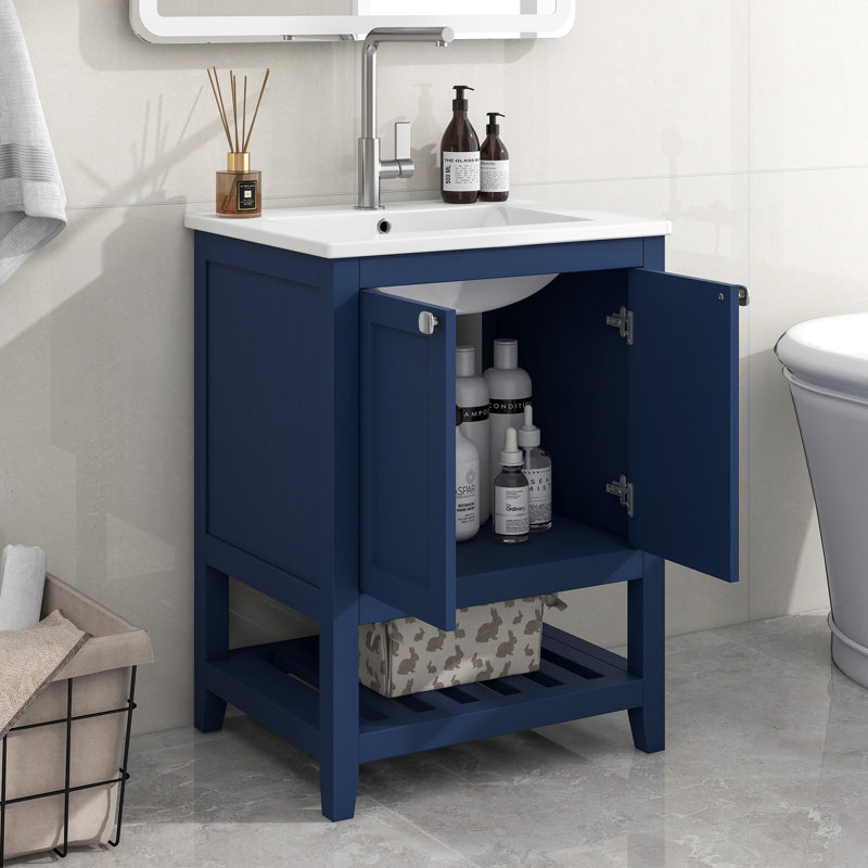 61mm Single Bathroom Vanity with Drop In Basin, Navy Blue