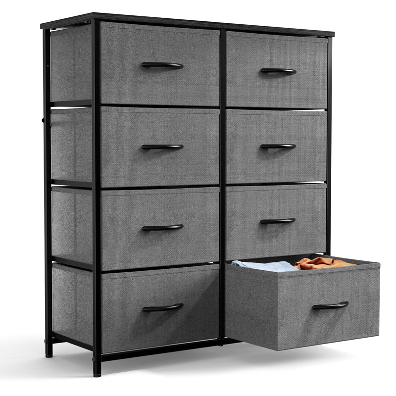Bedroom Dresser with 8 Drawers Tall Dresser Chest of Drawers Fabric Dresser Modern Dresser, Gray
