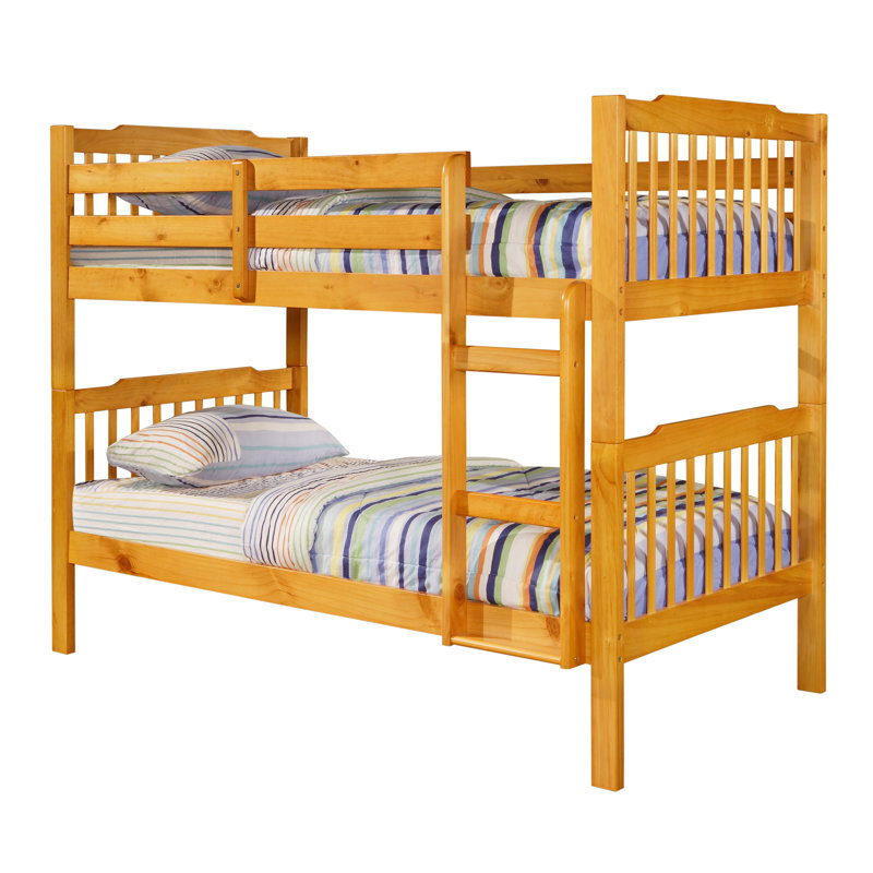 Mulli Kids Twin Over Twin Bunk Bed, Honey Pine