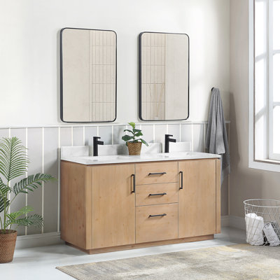 Meuble-lavabo double 60 po avec plateau en pierre composite et miroir Cloverfield