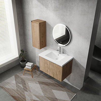 Meuble-lavabo mural moderne avec lavabo et armoire de rangement latérale Modern