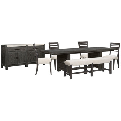 Extendable Trestle Dining Table With 4 Side Chairs Bench And Sideboard
