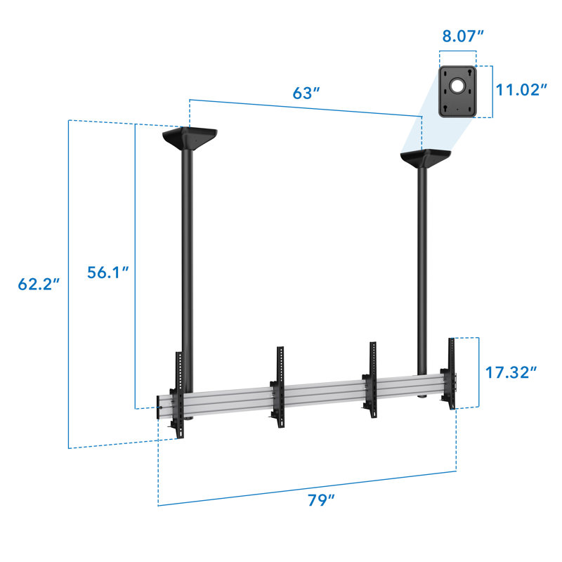 Black Tilt Multi Screen Ceiling Mount for Holds up to 110 lbs