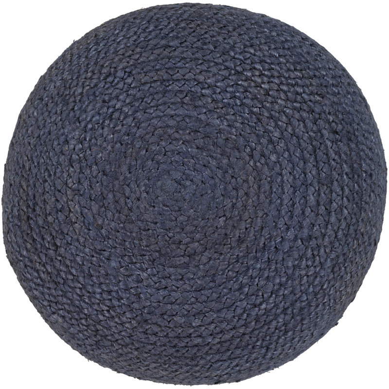 Surya Tropics Dark Blue Woven Jute Round Pouf Ottoman