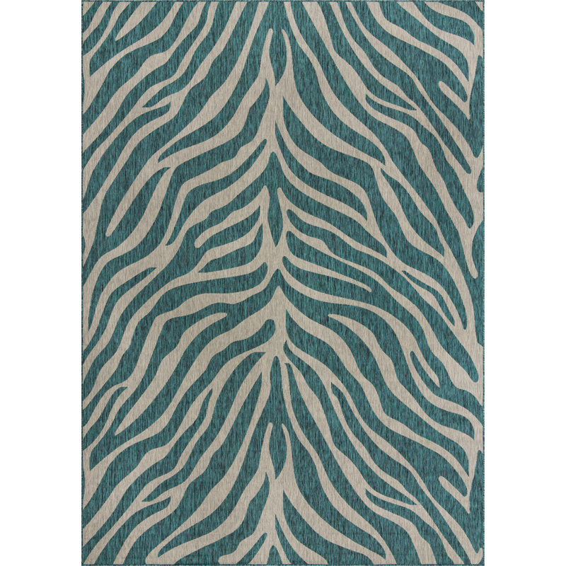 Tapis d'extérieur joyeux vert-bleu, Rectangle 10 pi x 14 pi