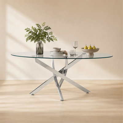 Oval Coffee Table, 39.37" Glass Side Table with Legs, Modern Tea Table for Living Room