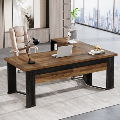 70.86" Executive Desk And 41.93" Mobile Lateral File Cabinet, L-Shaped Home Office Desk 2 - Piece Set