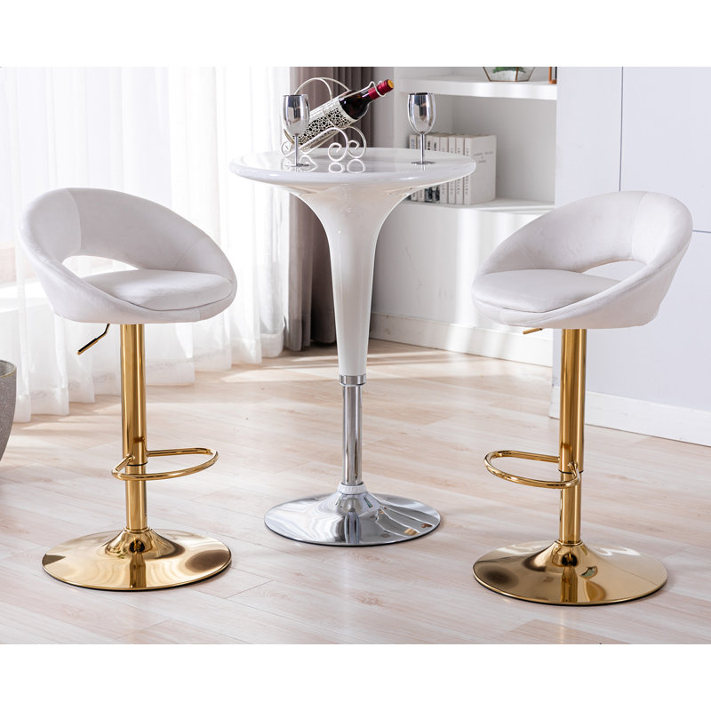 Kshaun Swivel Upholstered Adjustable Height Counter Stool with Metal Frame, Beige