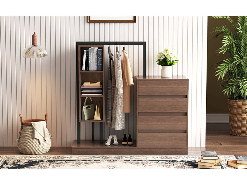 Armoire avec 4 tiroirs et 3 tablettes, Noyer