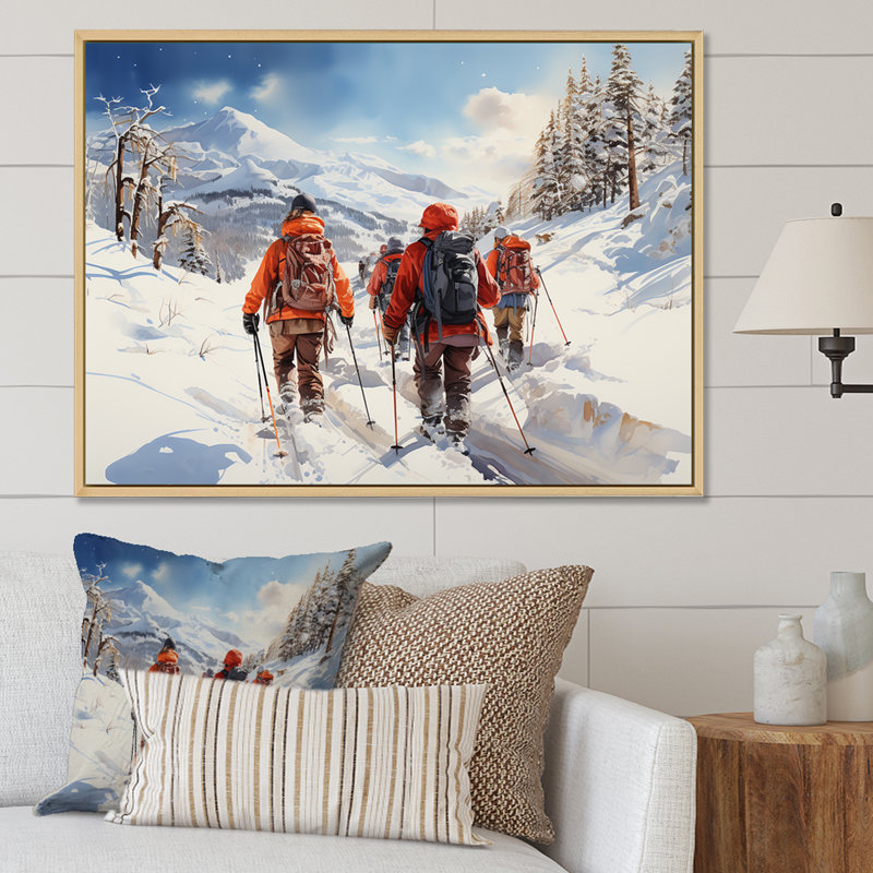 «Slope Randonnée Ski Expedition II» - art mural de randonnée, Cadre flottant blanc, H 30 po x l 40 po x P 1,5 po