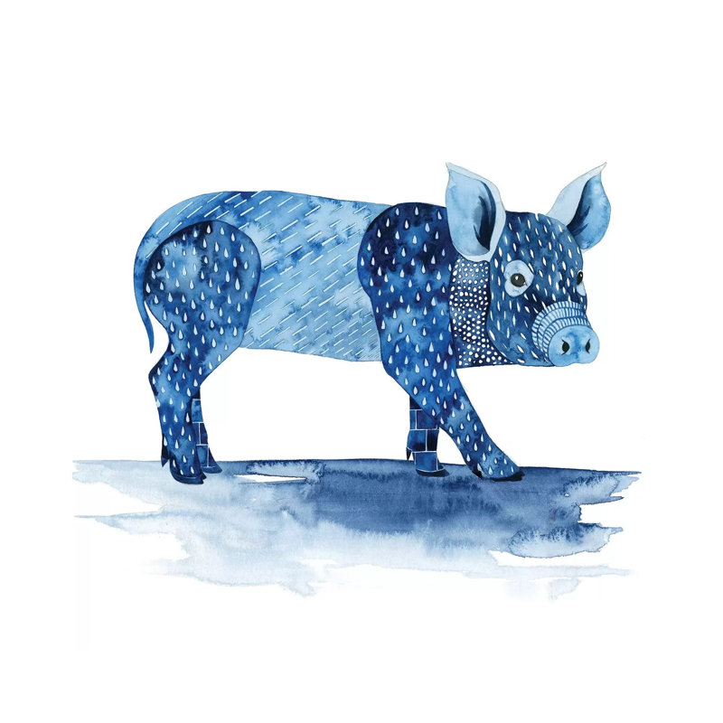 Cobalt Farm Animals II by Grace Popp - Wrapped Canvas Painting, 30.48 cm H x 30.48 cm W