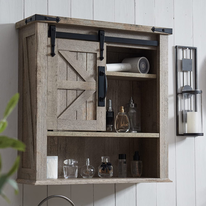 23.5" W Farmhouse Sliding Barn Door Wall Cabinet, Light Rustic Brown