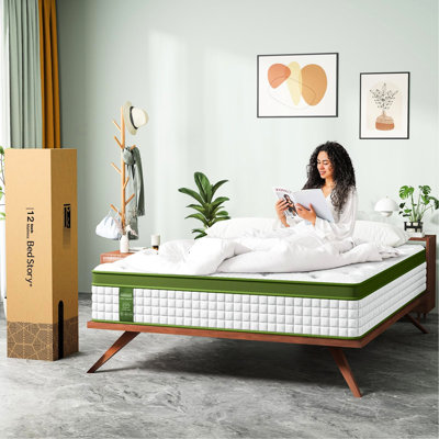 Matelas double de 12 pouces avec mousse viscoélastique gélifiée et ressorts ensachés, relief, isolement par mouvement, tissu respirant pour la peau, indépendant dans la boîte, mousse, respirant, bon rembourrage,