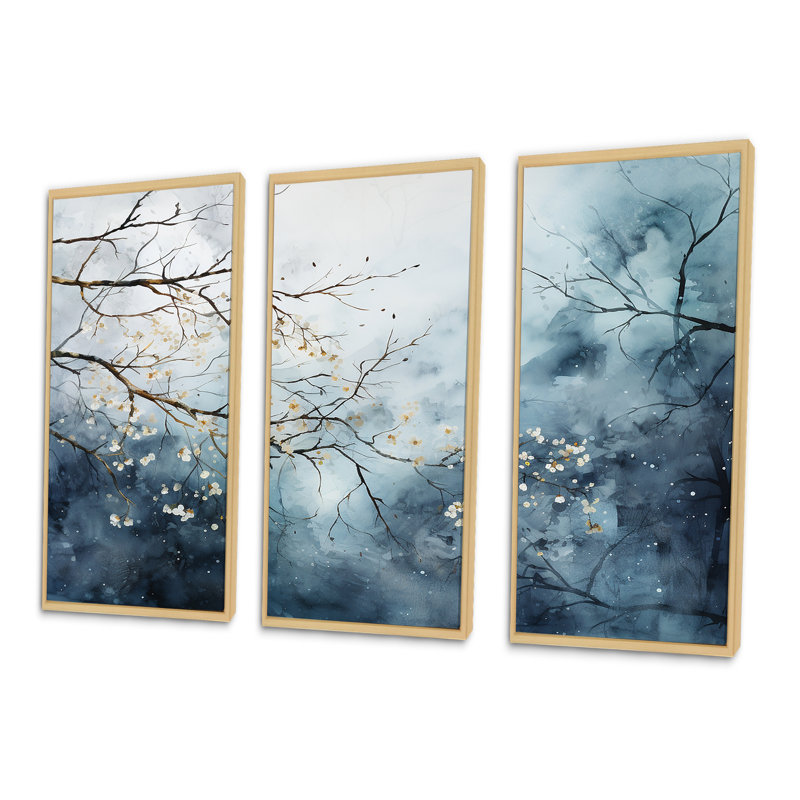 «Winter Tree Minimal Landscape II - Snow», ensemble d'art mural, Cadre naturel flottant, H 32 po x l 48 po x P 1 po