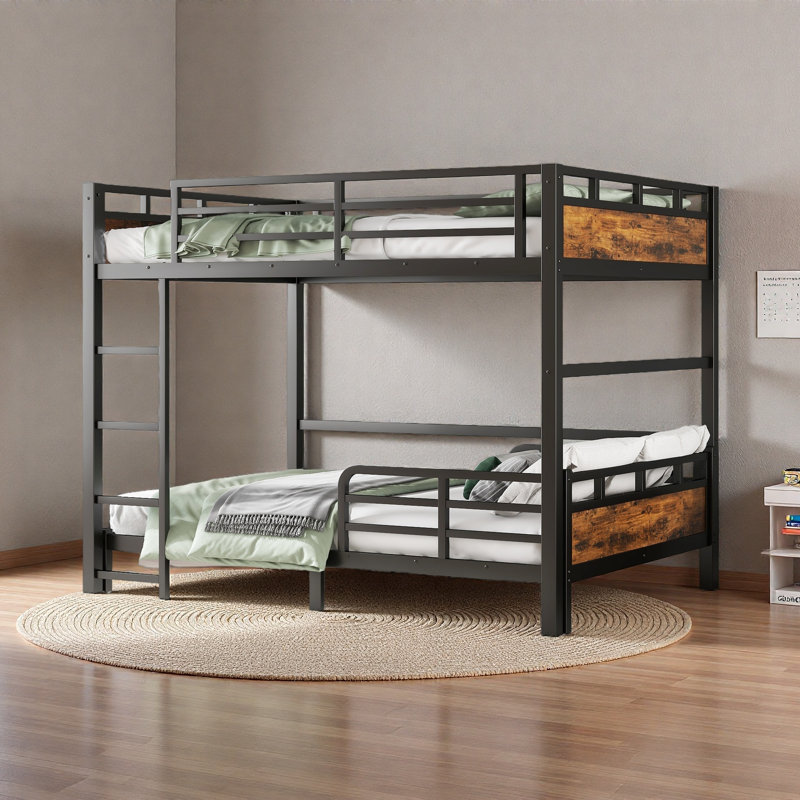 Metal Bunk Bed/Metal Loft Bed,Separable Bunk Beds,With Raised Security Fence, Full XL Over Full XL, Wood