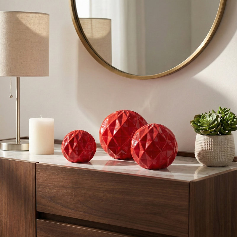 Sagebrook Home 3-Pieces 4/5/6" Varena Red Decor Balls