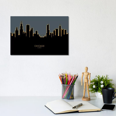 Chicago Illinois Skyline Glow Orange by Michael Tompsett - Wrapped Canvas Gallery-Wrapped Canvas Giclée