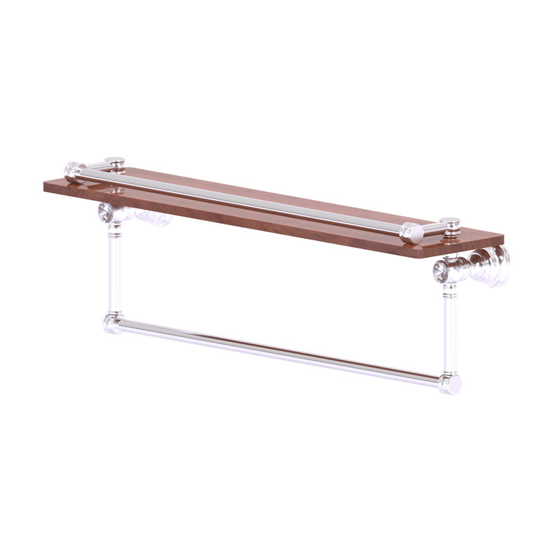 Freyja Ironwood Bracket Shelf with Towel Bar, Satin Chrome, 5.54" H x 22" W x 7.4" D