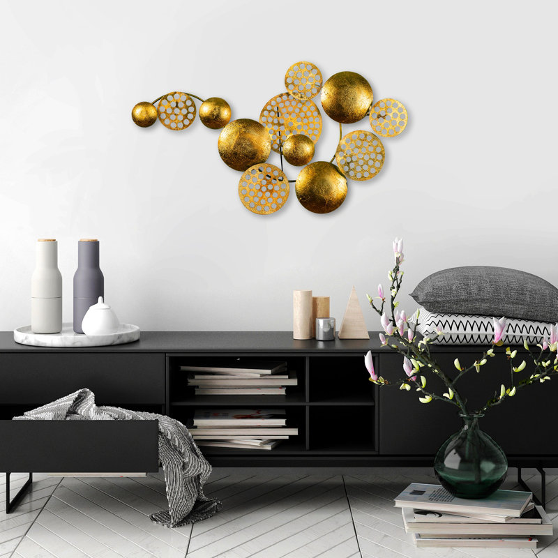 Handmade Decorative Metal Wall Accessory, Gold, 17.7 x 32.3 inches | 100% Metal with 1.5 mm Thickness | Unique Hand-Painted Design, Perfect for Home Decor | Easy Wall Hanging with Back Piece | Eye-Catching Accent Piece