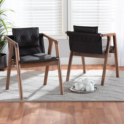 Vallarie Corrigan StudioÂ® Studio Marcena Mid-Century Modern Black Imitation Leather Upholstered And Walnut Brown Finished Wood 2-Piece Dining Chair S -  AD8B3ECB62604CA78E74B83C1BE642B8