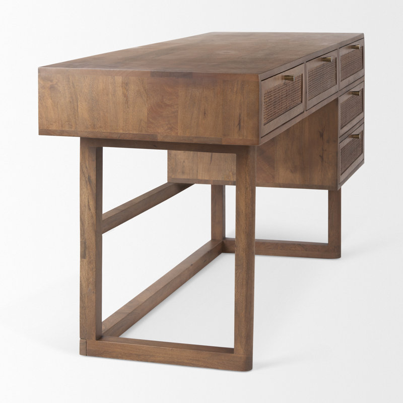 Solid Wood Writing Desk, Medium Brown
