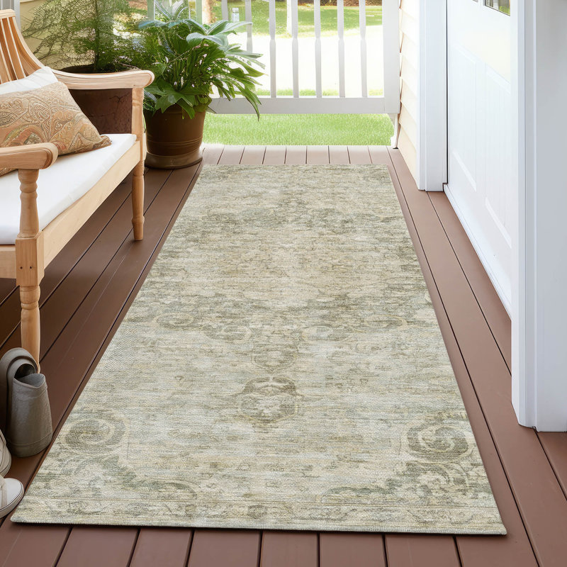 Tapis sauge intérieur / extérieur lavable à la machine Claudian ACN1238, Tapis de couloir 2 pi 3 po x 7 pi 6 po