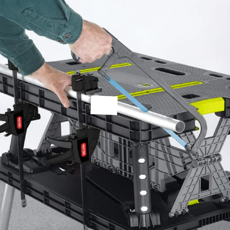 Keter Folding Table Work Bench for Miter Saw Stand with Included 12 Inch Wood Clamps Ideal for Woodworking and Accessories