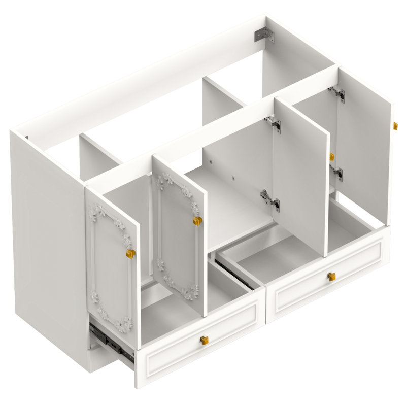 Meuble-lavabo simple de style français de 122 cm (48 po) avec dessus en résine blanche, Black
