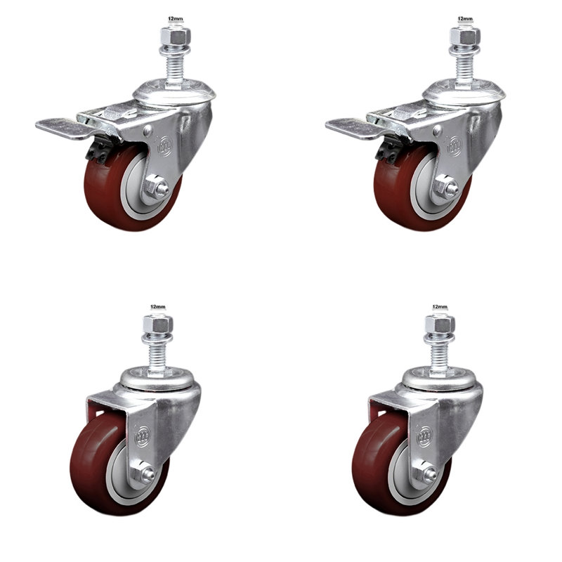 Ensemble de roulettes à tige filetée en polyuréthane 3 pouces 3 pouces