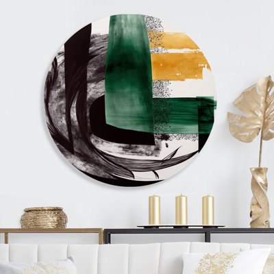 Modern Green Art Deco VI - Abstract Transitional Round Wall Art on Metal