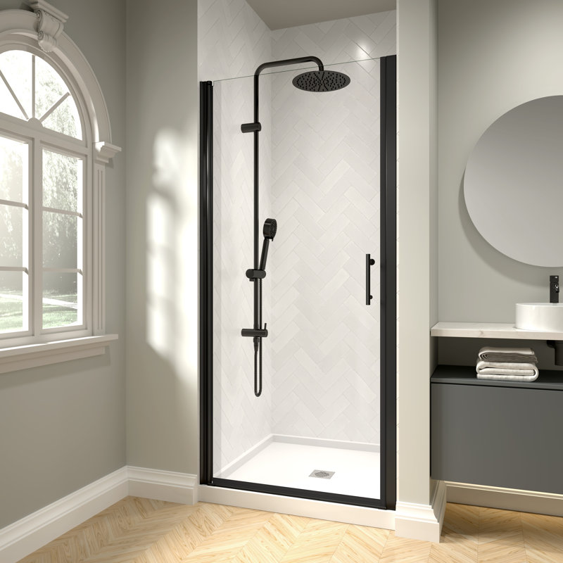 Porte de douche pivotante sans cadre 34 "- l 35 3/8" x H 72 "avec verre trempé transparent 1/4" (6mm), Noir mat