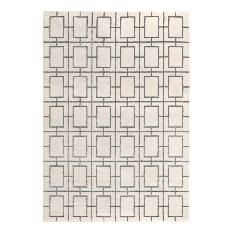 Glam Geometric White Silver Area Rug, Rectangle 10' x 14'1"