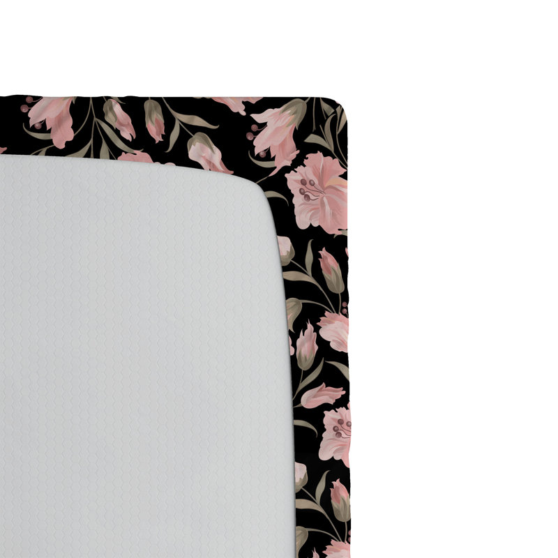 Drap-housse Ambesonne, Rose pâle, gris anthracite, gris / floral, Drap-housse simple TG