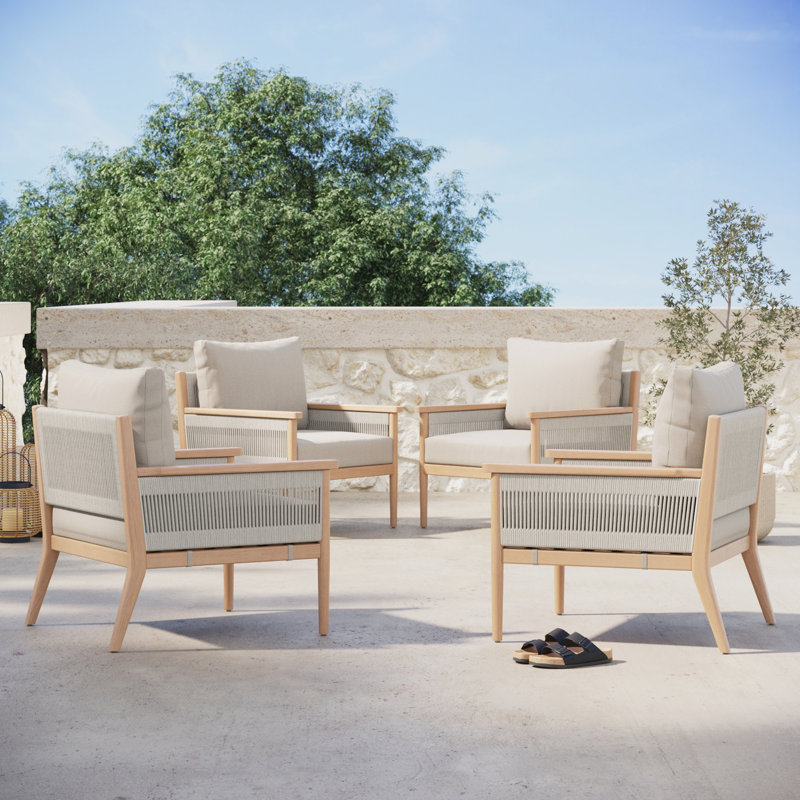 Acacia Wood Patio Chair With Rope Accent, Beige