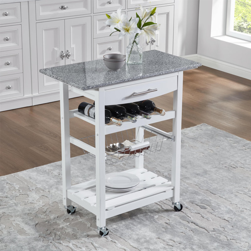 Chariot de service mobile à roulettes, Blanc, Marbre, 33.55" H x 30" W x 15.75" D