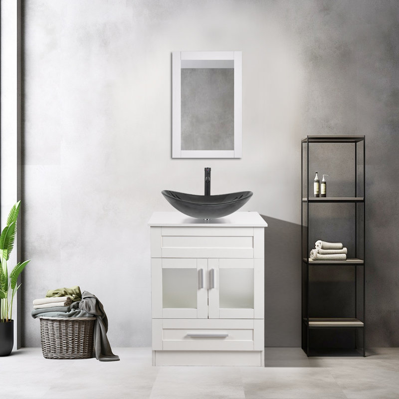 Meuble-lavabo autoportant avec lavabo, Blanc, Noir/gris