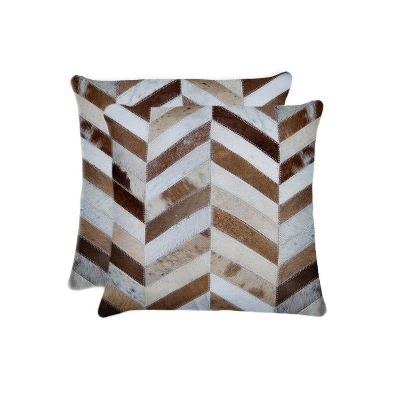 (Set of Two) Chevron Cowhide Throw Pillows, Brown/Natural